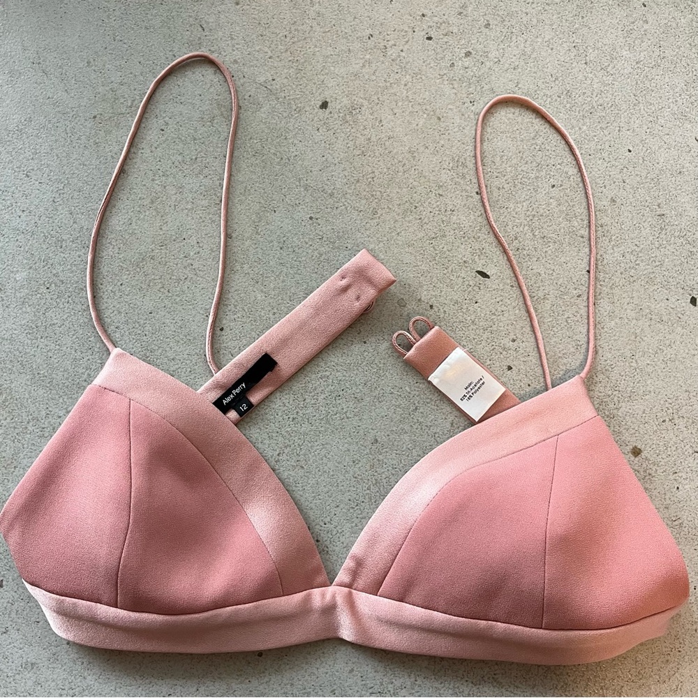 Designer ALEX PERRY Ash Satin-Crepe Blush Pink Bralette Sz. 8 Luxury Romantic - Picture 3 of 8